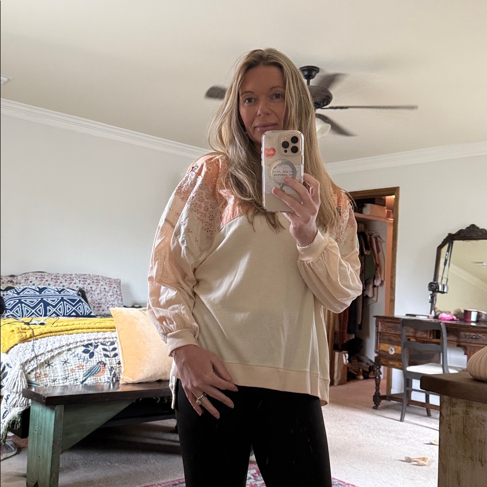 We The Free Cream and Peach Long Sleeve Top Size S
